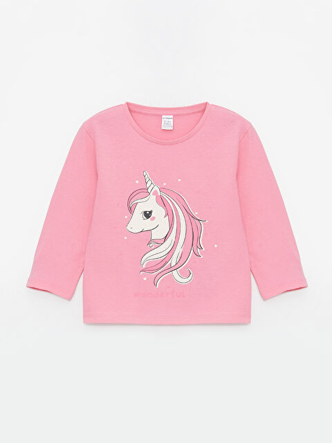 LCW Kids Bisiklet Yaka Uzun Kollu Baskılı Kız Bebek Tişört - S4AH49Z1-FNL