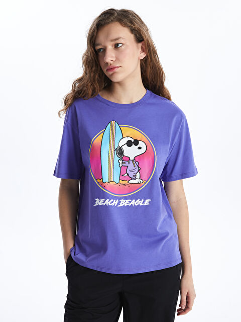 【SATIIIZ】Velcro Printed Short-Sleeved T-shirt XSIDE Crew Neck Snoopy Printed Short Sleeve Oversize Women's