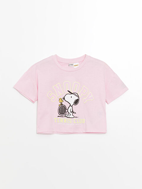 LCW Kids Crew Neck Snoopy Printed Short Sleeve Girls' T-Shirt - S4AI66Z4-G7H