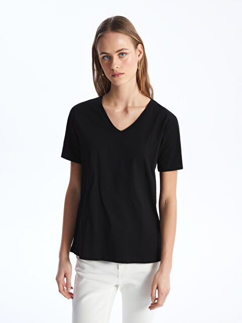 LCWAIKIKI Basic V-Neck Plain Short Sleeve Women's T-Shirt - S4AJ06Z8-CVL