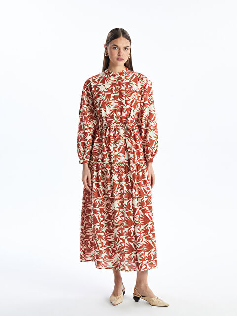 LCW Modest Grandad Collar Patterned Long Sleeve Women's Dress - S4AJ39Z8-LR0