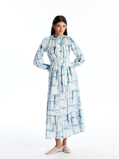 LCW Modest Dik Yaka Desenli Uzun Kollu Kadın Gömlek Elbise - S4AJ46Z8-LQQ