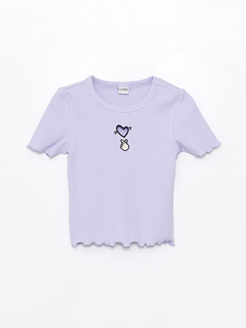 LCW Kids Bisiklet Yaka Nakış Detaylı Kısa Kollu Kız Çocuk Tişört - S4AJ78Z4-VZE