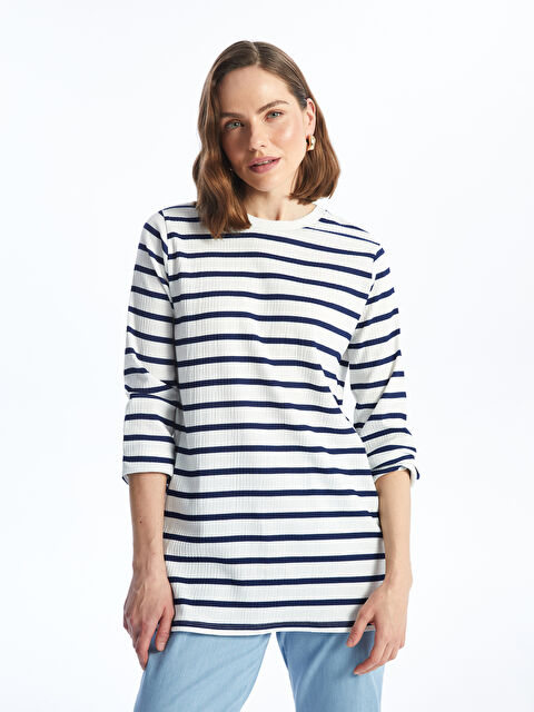 LCWAIKIKI Basic Crew Neck Striped Long Sleeve Oversize Women's Tunic - S4AJ84Z8-LSJ