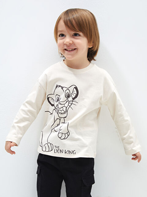 LCW Kids Crew Neck Long Sleeve Lion King Printed Baby Boys' T-Shirt - S4AK71Z1-FT0
