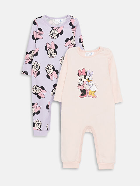 LCW baby سلوبيت كم طويل بياقة دائرية مطبوع عليه Minnie Mouse للبنات الرضع - مجموعة من 2 - S4AN85Z1-LSC