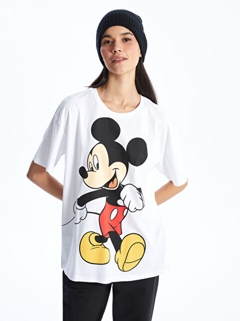 XSIDE Crew Neck Mickey Mouse Printed Short Sleeve Women's T-Shirt - S4AN89Z8-Q6K