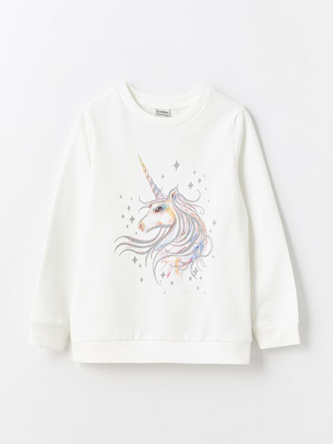 LCW Kids Crew Neck Printed Long Sleeve Girls' Sweatshirt - S4AQ28Z4-FDU