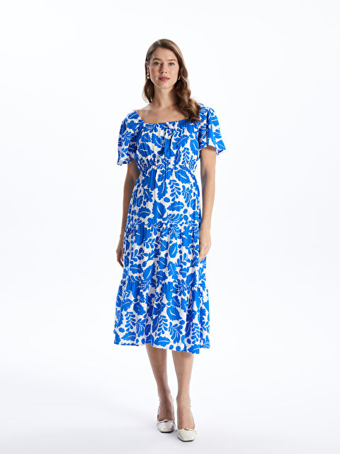 LCWAIKIKI Maternity Kare Yaka Çiçekli Kısa Kollu Hamile Elbise - S4AQ68Z8-LQQ