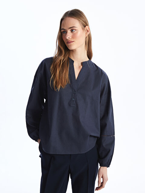 LCW Vision Notch Neck Plain Long Sleeve Oversize Women's Blouse - S4AQ85Z8-VYA