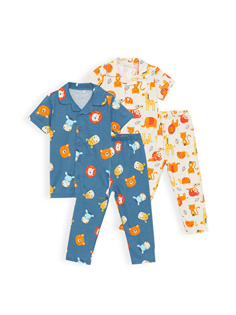 LCW baby Polo Yaka Baskılı Erkek Bebek 2'li Pijama Takımı