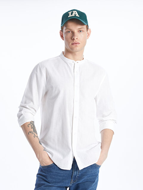 XSIDE قميص للرجال بأكمام طويلة وقصة عادية مصنوع من مزيج الكتان - S4AS79Z8-Q6K