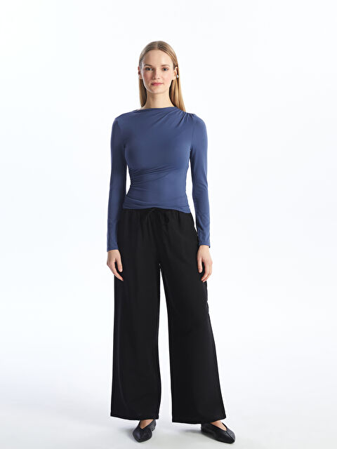 LCW Modest Elasticated Waist Plain Wide Leg Women's Trousers - S4AU50Z8-CVL