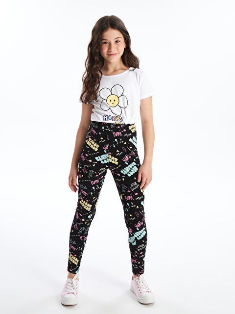 LCW Kids Beli Lastikli Baskılı Kız Çocuk Tayt - S4AV06Z4-LQJ