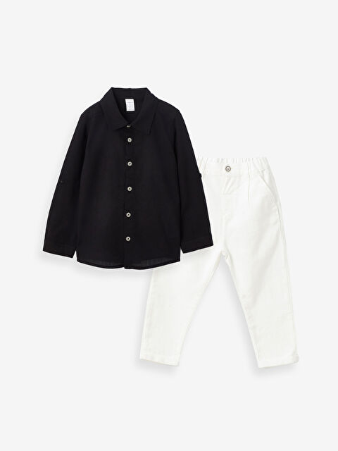 LCW Kids طقم قميص وبنطلون أساسي بأكمام طويلة للأولاد الرضع - عبوتان - S4AV50Z1-CVL