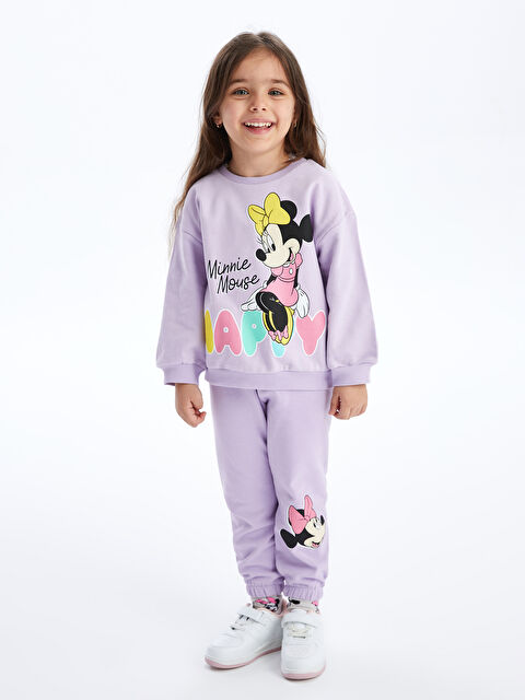LCW Kids Bisiklet Yaka Uzun Kollu Minnie Mouse Baskılı Kız Bebek Sweatshirt ve Eşofman Alt 2'li Takım - S4AV67Z1-FMN