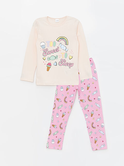 LCW Kids Bisiklet Yaka Baskılı Uzun Kollu Kız Çocuk Pijama Takımı - S4AY20Z4-QWG