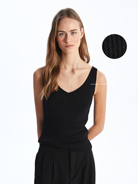 LCW Vision Kadın V Yaka Düz Triko Atlet - S4AY72Z8-CVL