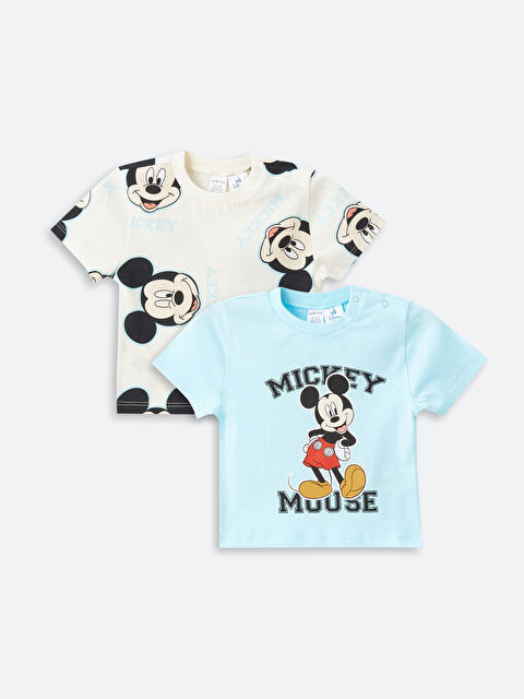 LCW baby Majica sa okruglim izrezom i kratkim rukavima Mickey Mouse štampana za bebe dečake, pakovanje od 2