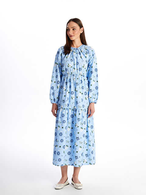 LCW Modest Crew Neck Floral Long Sleeve Women's Dress - S4BD10Z8-LQK