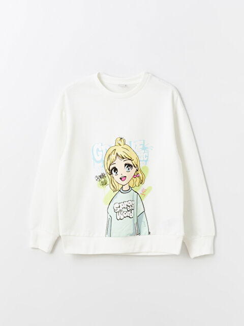 LCW Kids Свитшот с круглым вырезом, с принтом, с длинным рукавом, для девочек - S4BE14Z4-FDU