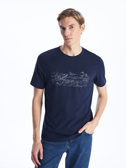 SOUTHBLUE T-shirt pour hommes en coton peigné imprimé à manches courtes et col rond - S4BG62Z8-SP7