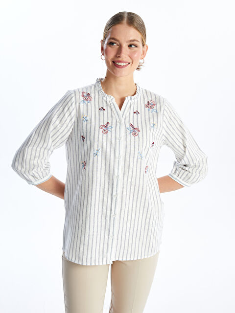 LCW Grace Notch Neck Embroidered Poplin Women's Blouse - S4BJ46Z8-LEN