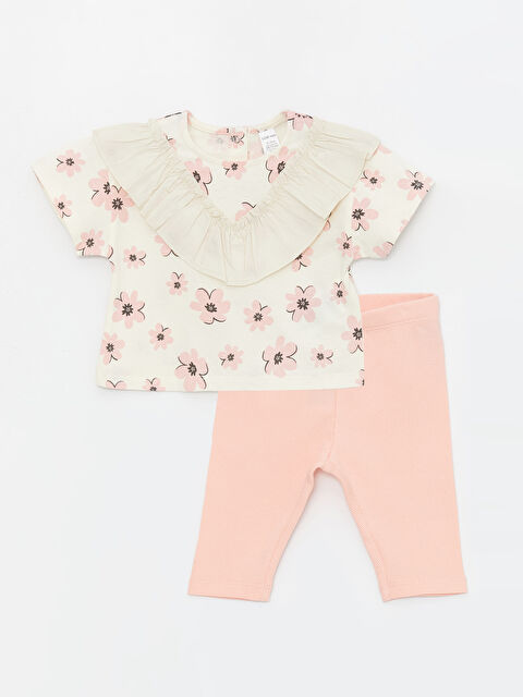 LCW baby Crew Neck Short Sleeve Floral Baby Girls Blouse and Leggings 2-Pack Set - S4BL48Z1-LRB