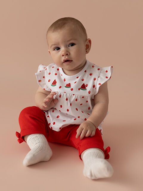 LCW baby Crew Neck Sleeveless Printed Baby Girls' Blouse and Leggings 2 Pack Set - S4BL87Z1-LRA