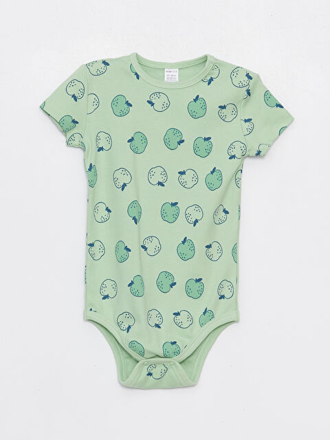 LCW ECO Crew Neck Printed Baby Boy Bodysuit With Snap Fastener - S4BM03Z1-LRF