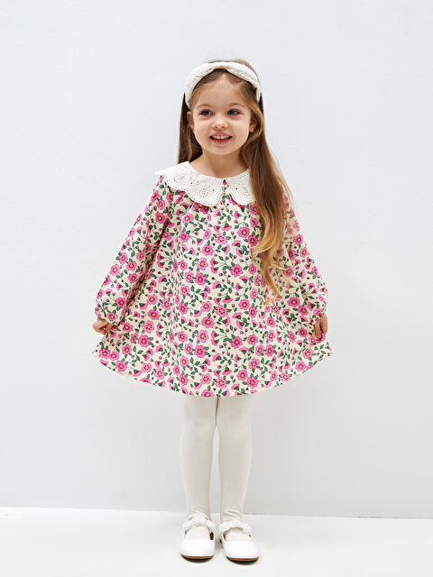 LCW Kids Bebe Yaka Kısa Kollu Çiçek Desenli Kız Bebek Elbise - S4BM36Z1-LRA