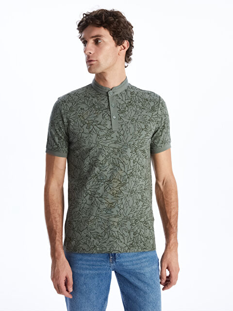 SOUTHBLUE Grandad Collar Short Sleeve Patterned Men's T-Shirt - S4BM87Z8-LS6