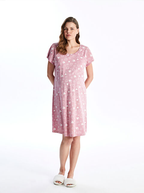 LCW DREAM فستان نوم للحوامل بأكمام قصيرة ونقشة وياقة دائرية - S4BN60Z8-LT7