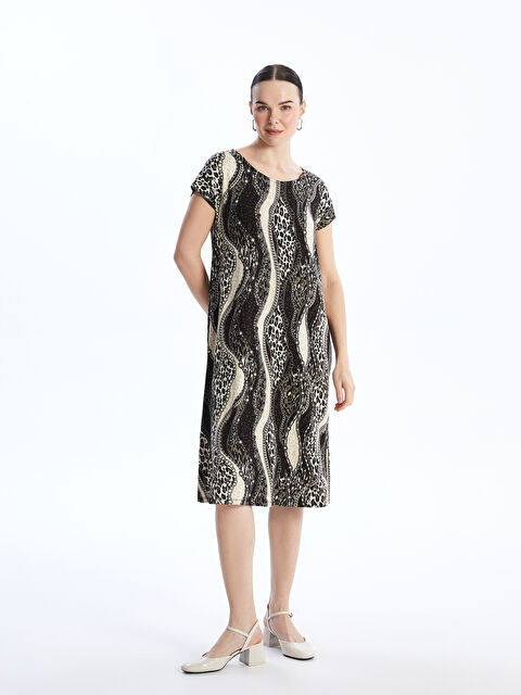 LCW Grace Bisiklet Yaka Desenli Kısa Kollu Kadın Elbise - S4BN82Z8-LQJ