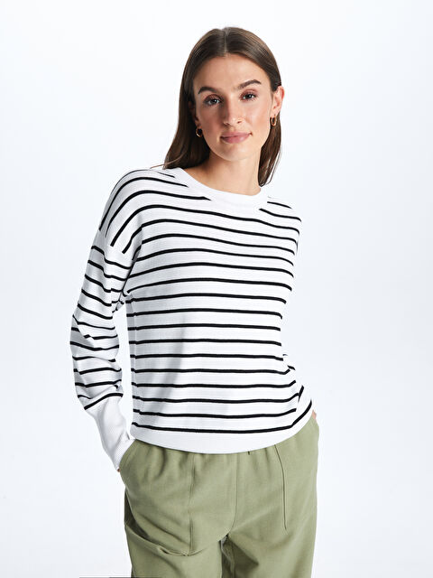 LCW Vision Crew Neck Striped Long Sleeve Women's Knitwear Sweater - S4BO96Z8-R9J