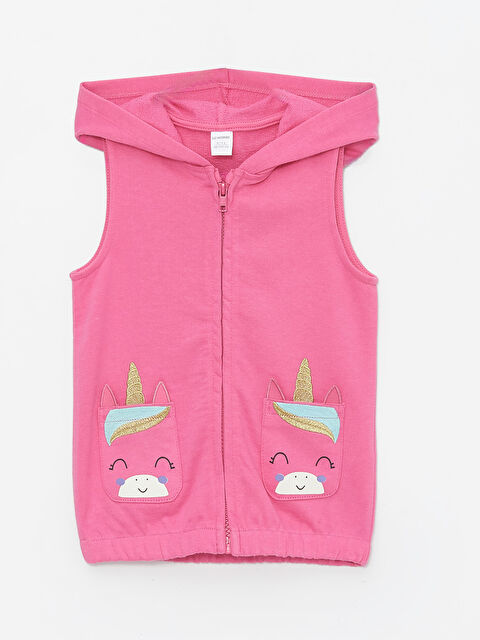 LCW Kids Hooded Printed Baby Girls' Waistcoat - S4BP57Z1-GQW