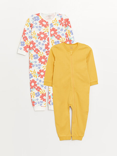 LCW baby Crew Neck Long Sleeve Printed Baby Girls Jumpsuit 2 Pack - S4BR08Z1-LSZ