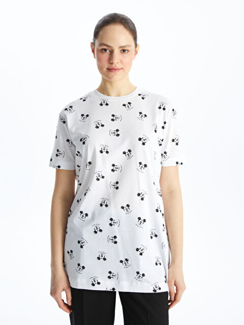 LCW Modest Crew Neck Mickey Mouse Printed Short Sleeve Women's Tunic - S4BR68Z8-Q6K