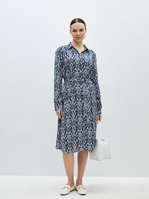 LCW Grace Desenli Uzun Kollu Kadın Gömlek Elbise - S4BR92Z8-LS3
