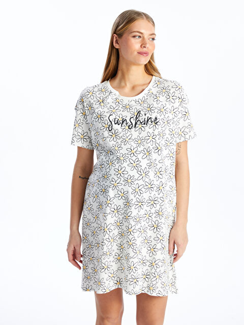 LCW DREAM Bisiklet Yaka Desenli Kısa Kollu Hamile Gecelik - S4BR98Z8-LRA