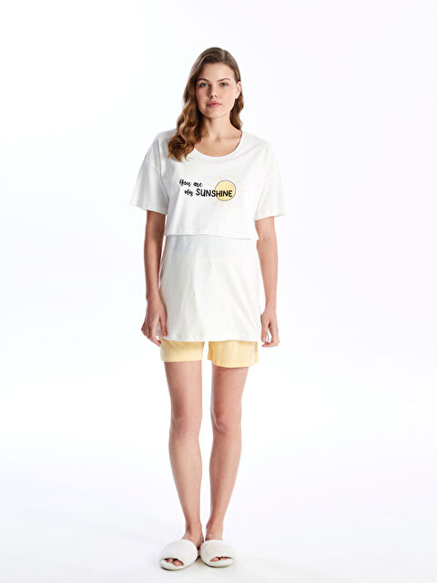 LCW DREAM Bisiklet Yaka Baskılı Kısa Kollu Hamile Şortlu Pijama Takımı - S4BS09Z8-FRE