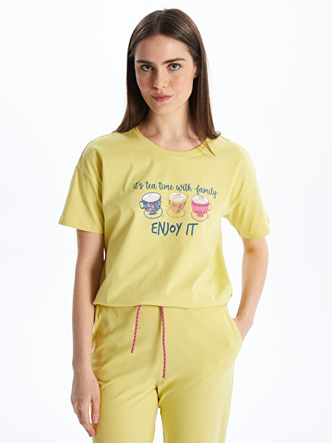 LCW DREAM Crew Neck Printed Short Sleeve Women's Pyjama Set - S4BT90Z8-FKB