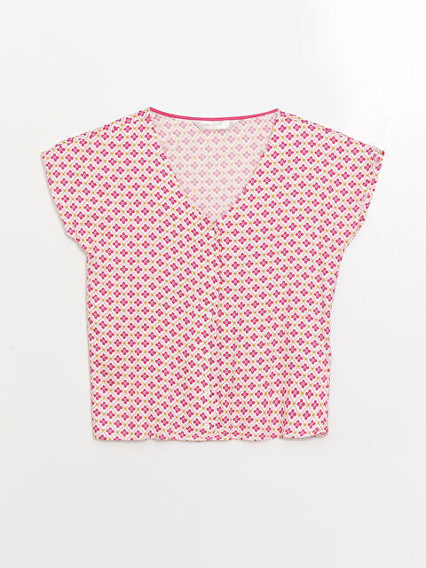 LCW DREAM V Yaka Desenli Kadın Pijama Üstü - S4BU74Z8-LRA