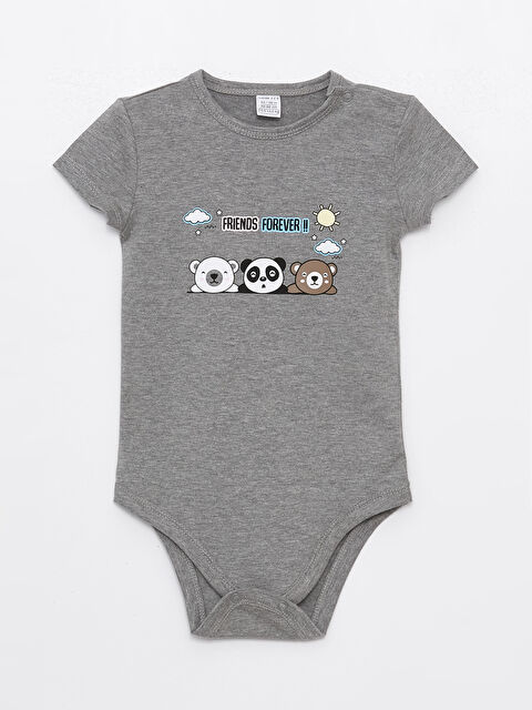 LCW ECO Crew Neck Short Sleeve Printed Baby Boy Snap Button Bodysuit - S4CB15Z1-EEZ