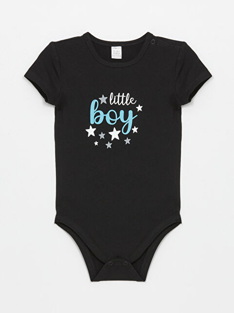 LCW ECO Bisiklet Yaka Kısa Kollu Baskılı Erkek Bebek Çıtçıtlı Bodysuit - S4CB15Z1-J0F