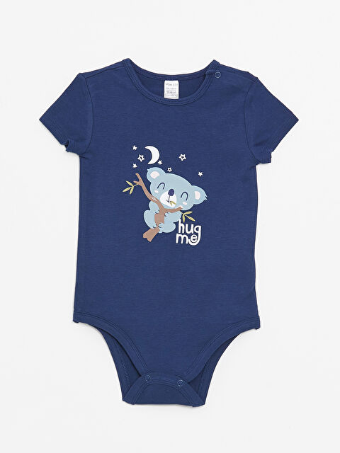 LCW ECO Crew Neck Printed Baby Boy Bodysuit With Snap Fastener - S4CB17Z1-J2Y