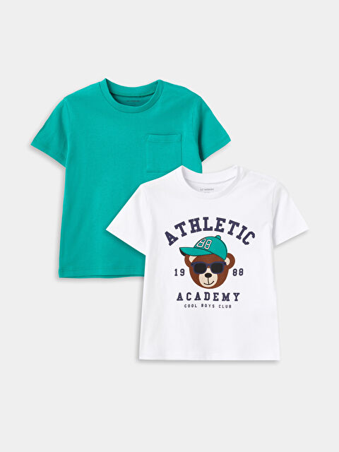 LCW Kids Crew Neck Short Sleeve Printed Baby Boys' T-Shirt 2 Pack - S4CC46Z1-Q6K