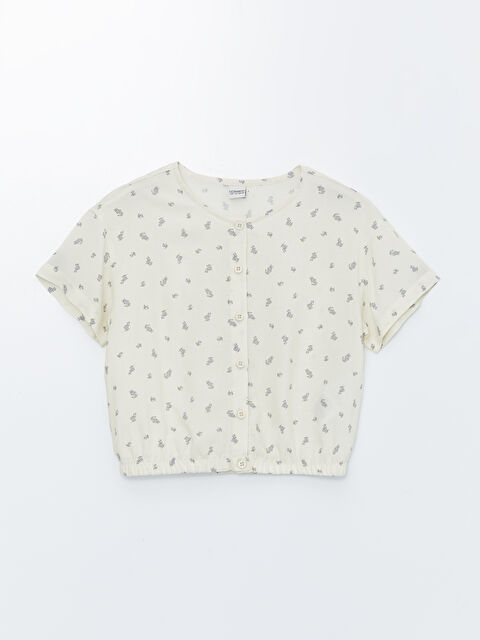 LCW Kids Crew Neck Patterned Short Sleeve Crop Girls' Shirt - S4CD13Z4-LRB