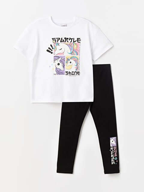 LCW Kids Bisiklet Yaka Baskılı Kısa Kollu Kız Çocuk Tişört ve Tayt - S4CD93Z4-Q6K