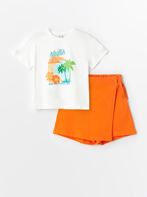 LCW Kids Дөңгелек жағалы қыздарға арналған футболка және қысқа белдемше - S4CD96Z4-R9J